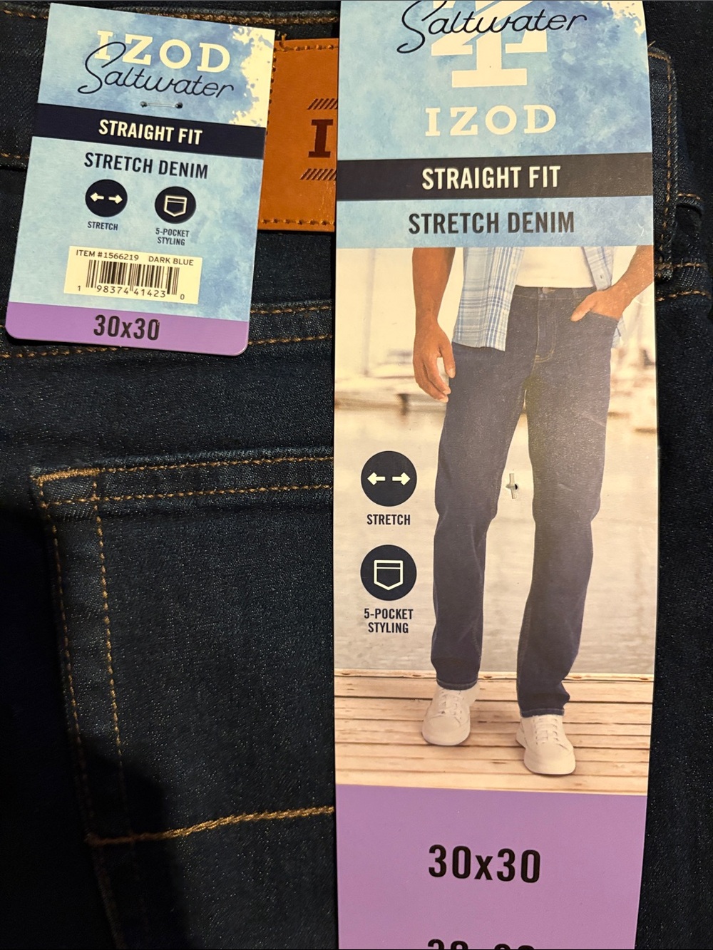 IZOD Saltwater Straight Fit Stretch Jeans in Dark Blue